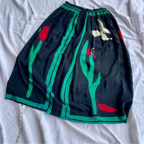 Vintage Silky Floral Tulips Butterfly Long Skirt - Picture 12 of 13